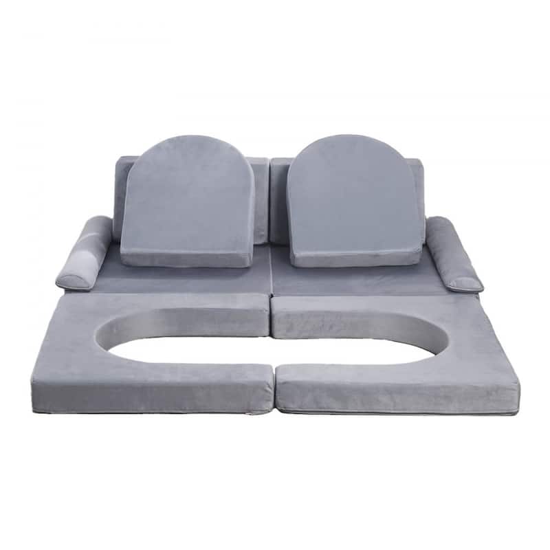 Kids Play Couch 10-Piece Modular Set with U-Shaped and Trapezoid Cushions for Toddlers - 43.1 x 23.4 x 15.1 in
