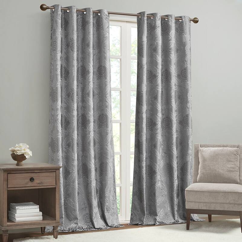 Knitted Jacquard Paisley Total Blackout Grommet Top Curtain Panel(Only 1 Pc Panel)