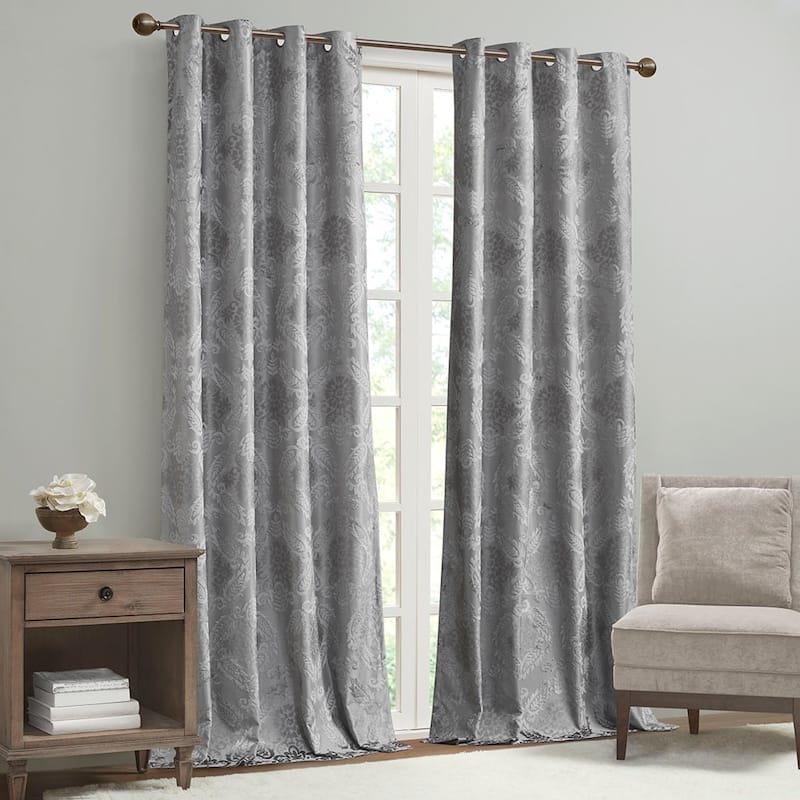 Knitted Jacquard Paisley Total Blackout Grommet Top Curtain Panel(Only 1 Pc Panel