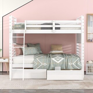 Playhouse Inspired Twin over Twin Bunk Bed with Two Drawers