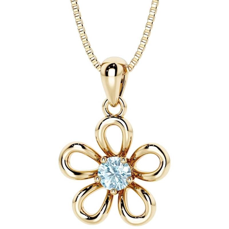 Oravo Gold Plated Sterling Silver Gemstone Flower Pendant - Aquamarine