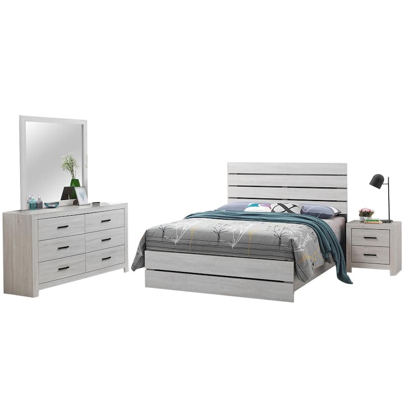 Wooden Queen Bedroom Set in Coastal White - 4 Piece