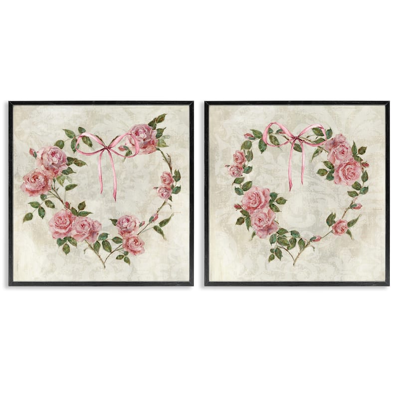 Stupell Heart Shaped Wreaths Framed Giclee Art Design By Sally Swatland (Set of 2) - 24 x 24 - Black