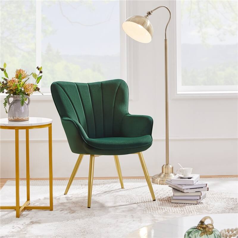 Yaheetech Modern Pleated Curved Back Velvet Accent Chair Modern Armchair for Living Room
