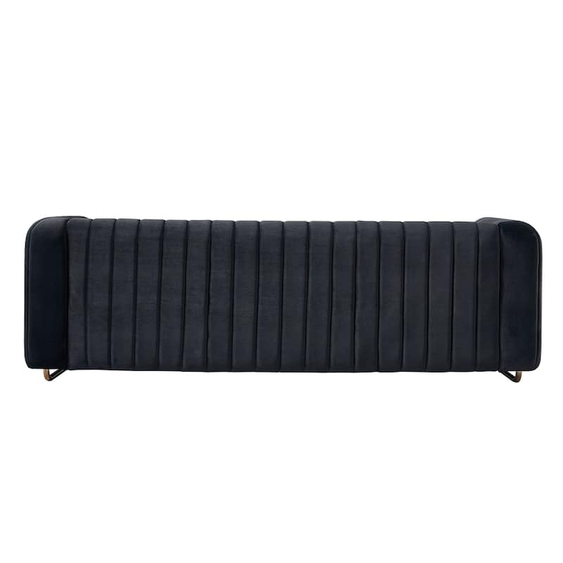 84.25''W Contemporary Black Velvet Sofa Couch for Living Room