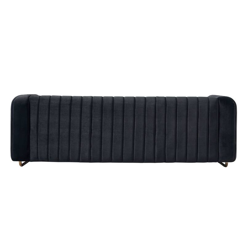 Velvet Sofa Couch 84.25" with Channel Tufting and Polished Gold Legs, Modern Living Room Style