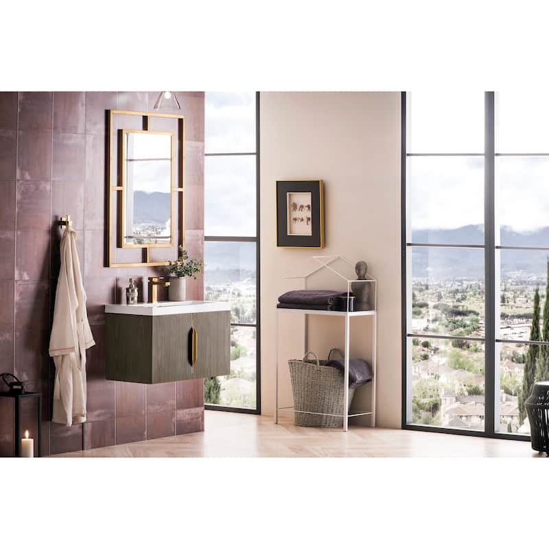 James Martin Vanities Columbia 31.5" Single Vanity, Ash Gray with White Glossy Composite Stone Top