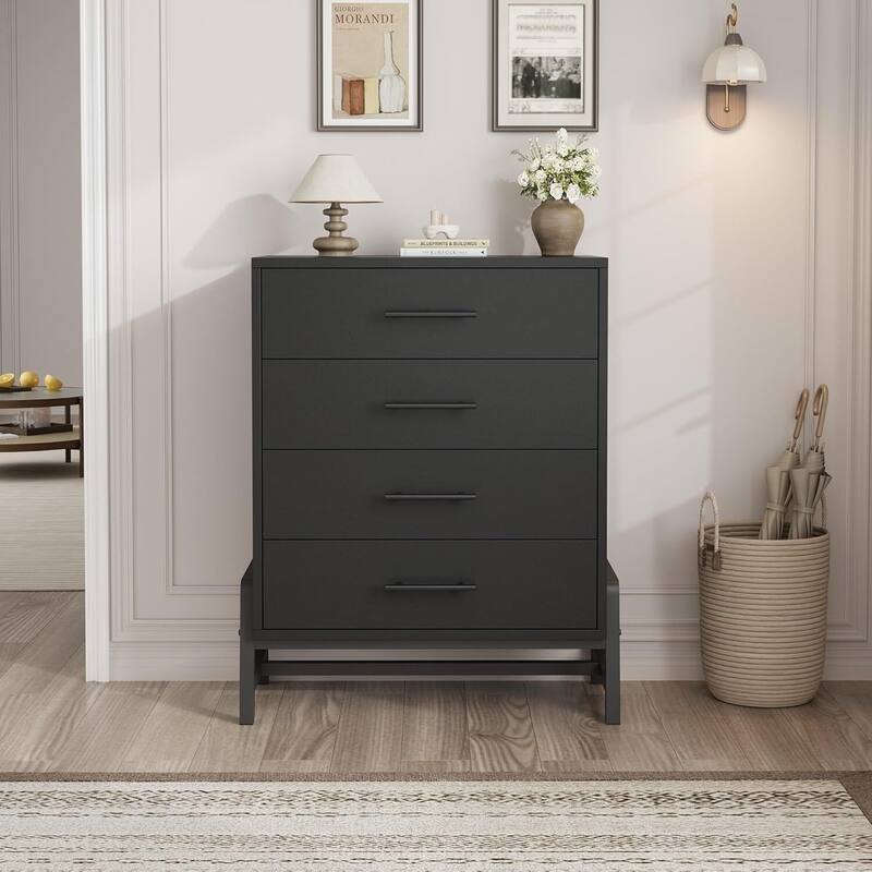 4 Drawer Freestanding Dresser Storage Chest for Living Room, Bedroom - Black