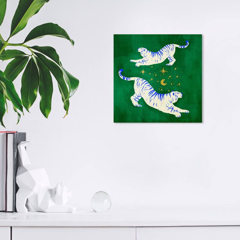 Wynwood Studio Canvas Animals Emerald Tigers Dreaming Green and Emerald Modern & Contemporary Wall Art Canvas Print - 12 x 12