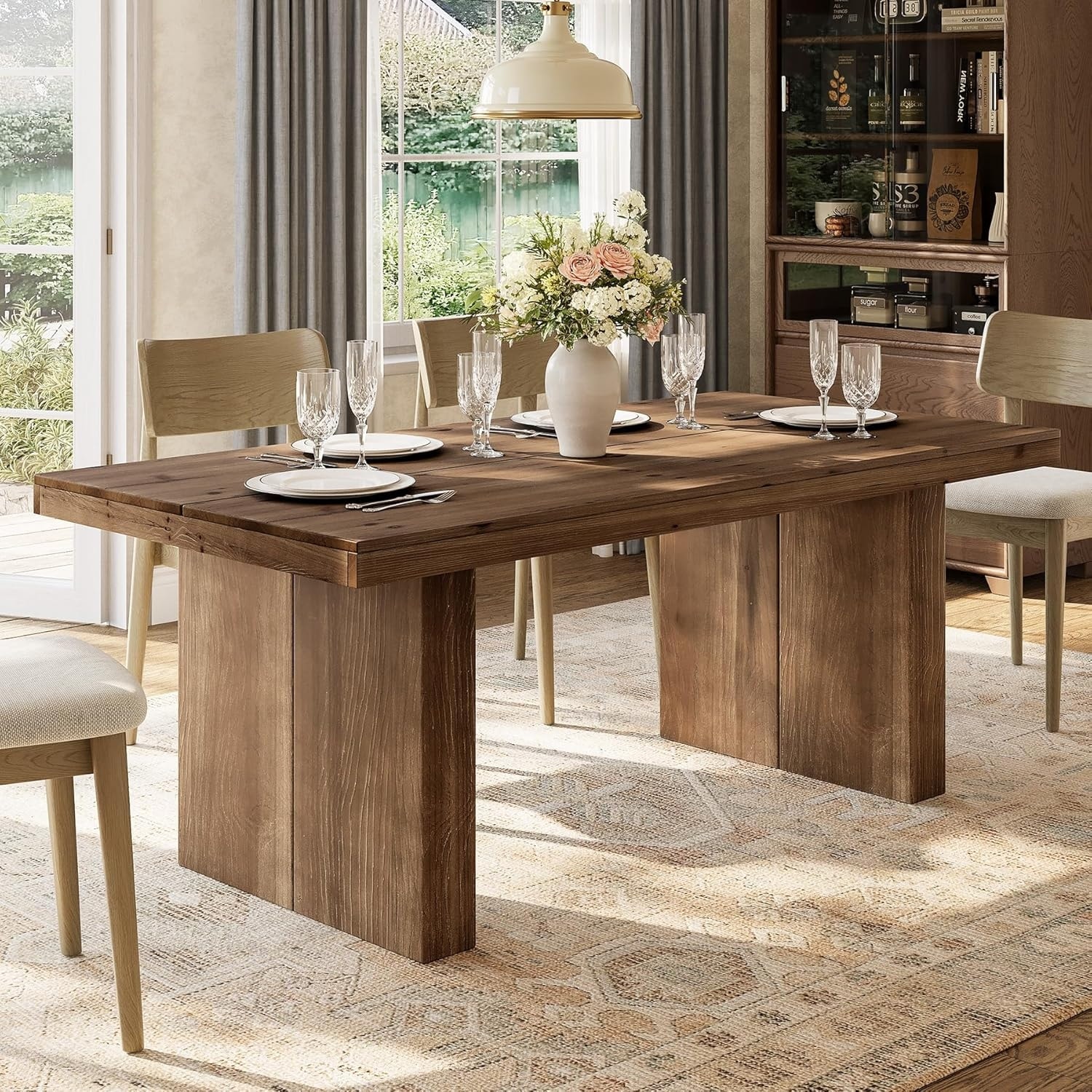 63" Solid Wood Dining Table for 4-6, Rustic Farmhouse Rectangular Kitchen Dinner Table - 62.99" L x 31.5" W x 29.53" H