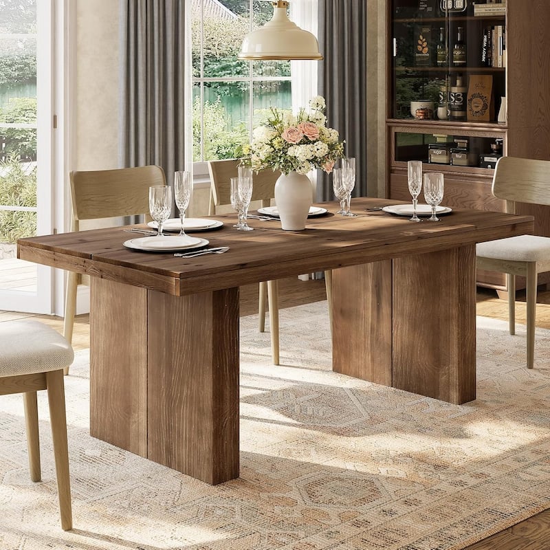 63-Inch Solid Wood Dining Table for 4-6 People for Dining Room, Kitchen