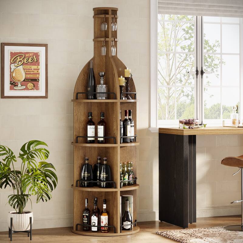 75 Inch Tall Wine Rack with Storage Shelves, Hanging Goblet Holder