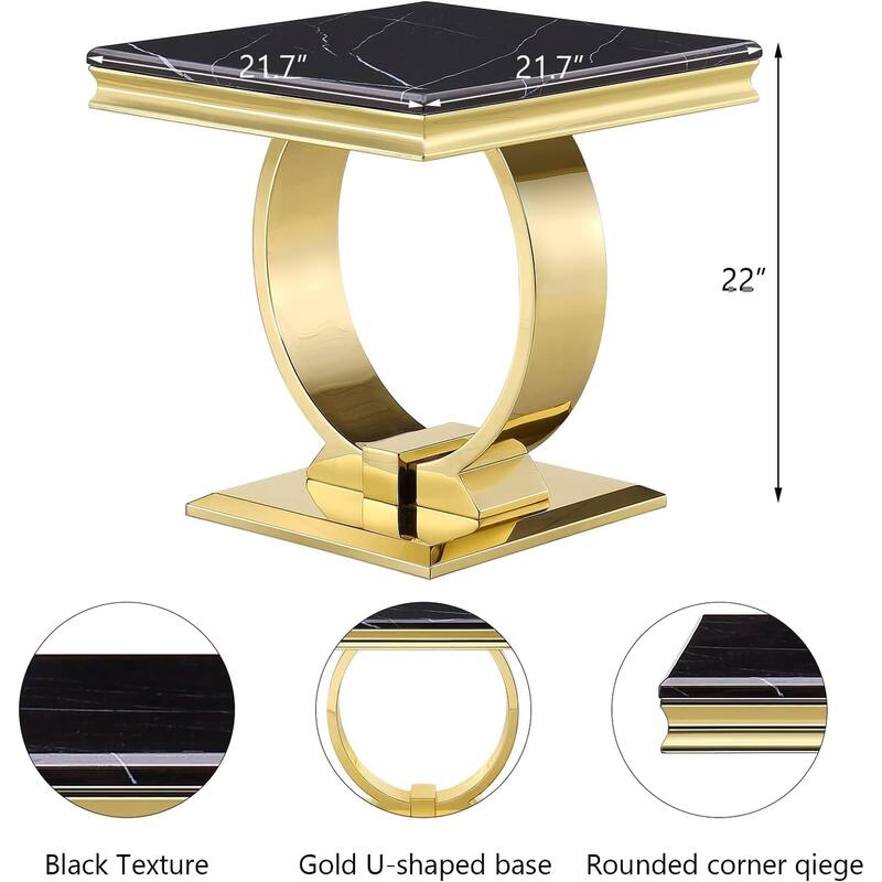 Modern metal End Table with Square Gloss Top and with metal U-shaped base