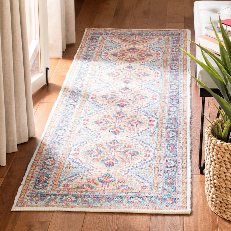 SAFAVIEH Handmade Saffron Aubree Modern Tribal Cotton Rug - 2'3" x 8' Runner - Rust/Blue