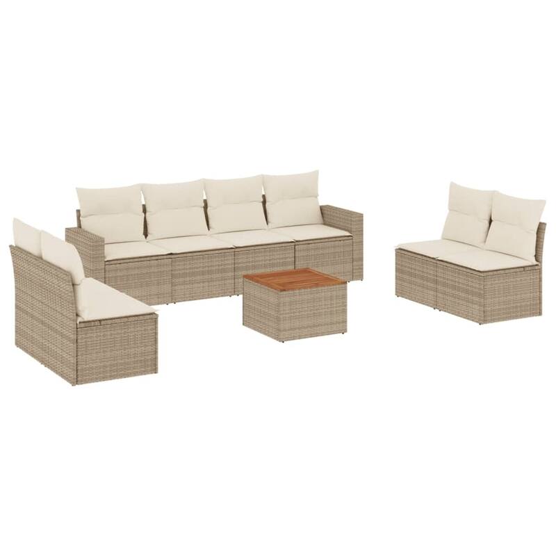 vidaXL Patio Sofa Set with Cushions Outdoor Furniture 9 Piece Poly Rattan - 25.8 x 24.4 x 27.2