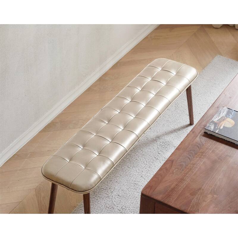 Versatile Oak Wood Bench with Leather Cushion for Various Rooms
