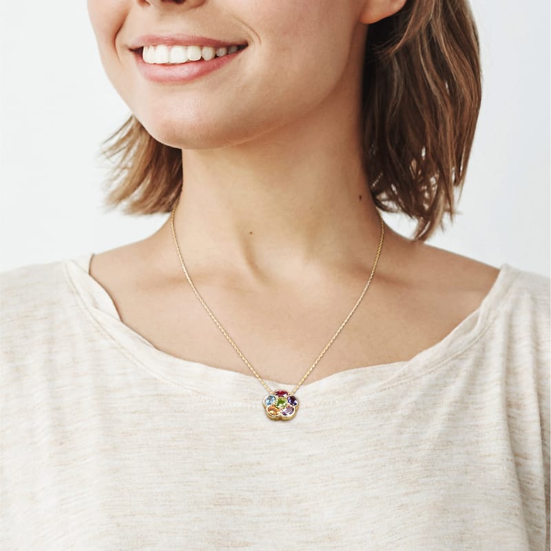 Miadora Yellow Plated Sterling Silver Multi- Gemstone Flower Necklace