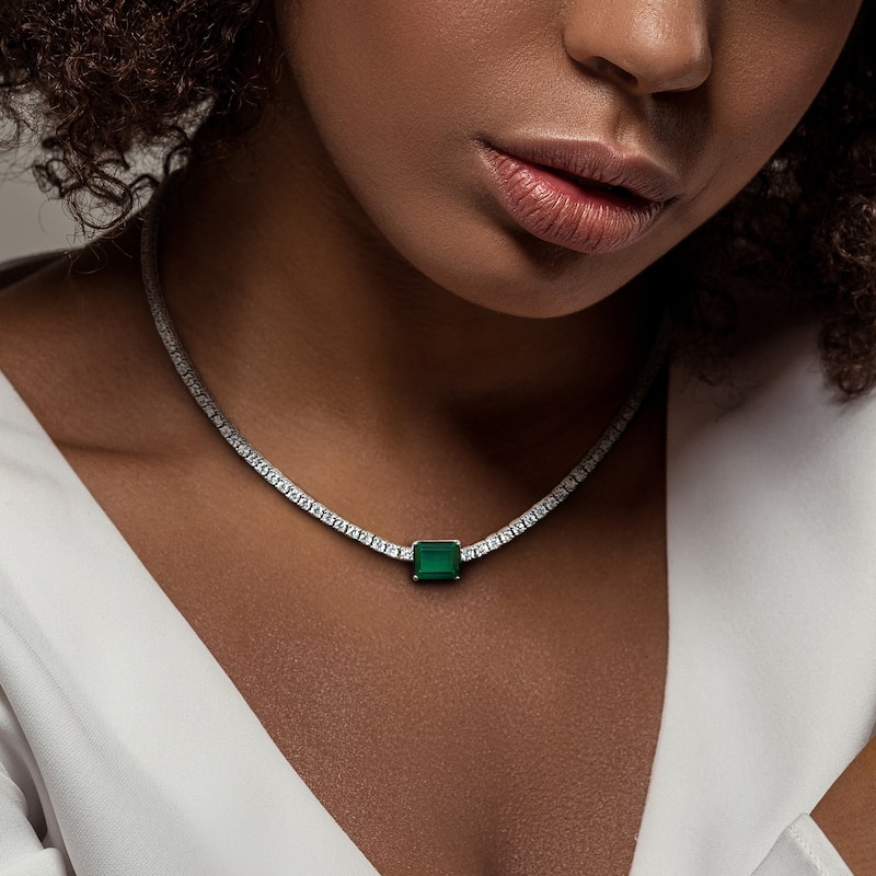 Miadora 15 7/8ct TGW Created Emerald Created White Sapphire Necklace in Sterling Silver