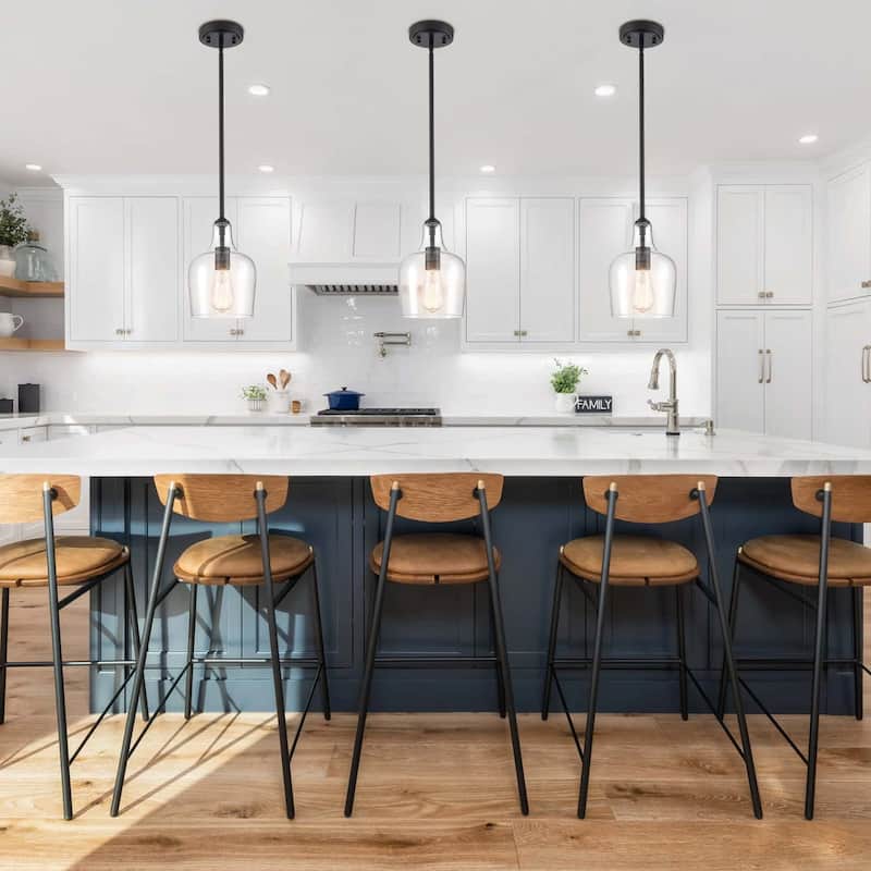 Rieti Modern Rod-Hung Pendant Light w/ Clear Glass Shade, 1-Light