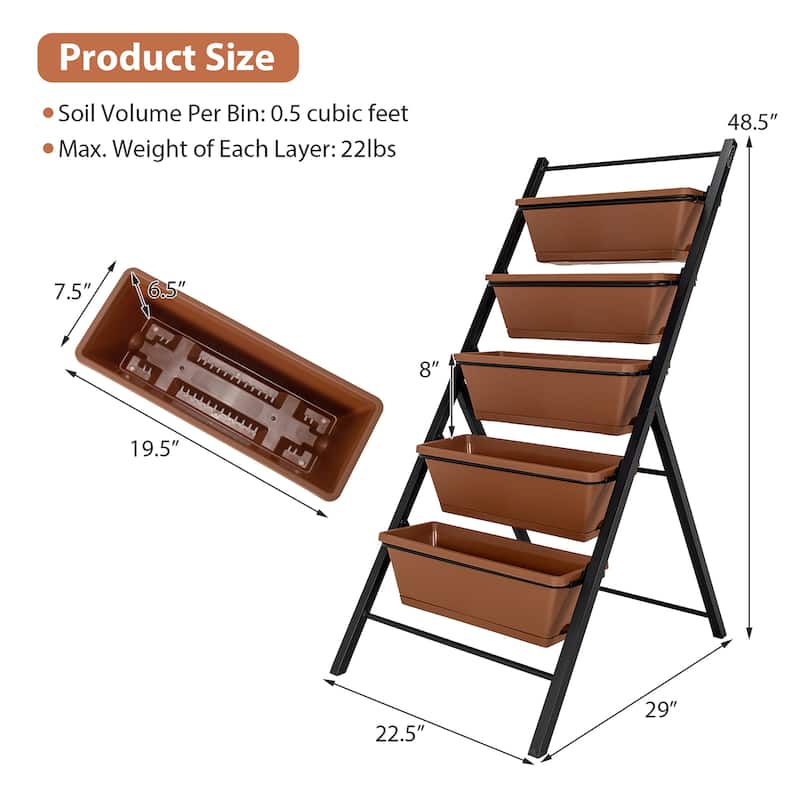 Costway 5-tier Vertical Garden Planter Box Elevated Raised Bed w/5