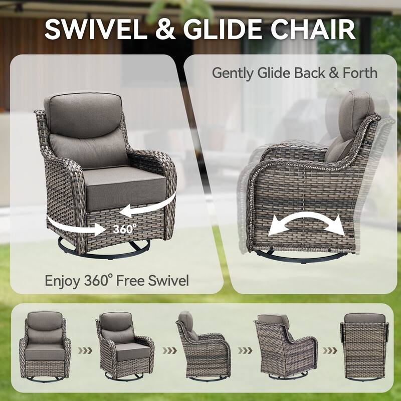 Outdoor Swivel Wicker Patio Chairs Set with Side Table