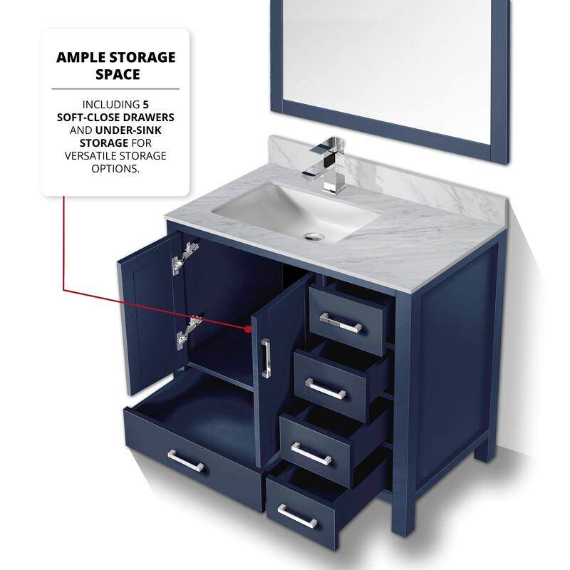 Lexora Jacques 36" Dark Grey Single Vanity - No Mirror, Left Version