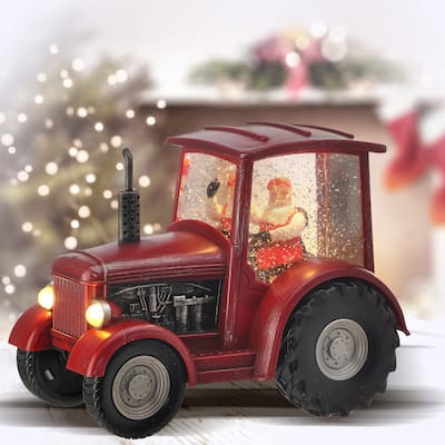 9"LED Red Santa Tractor Water Globe - 9"