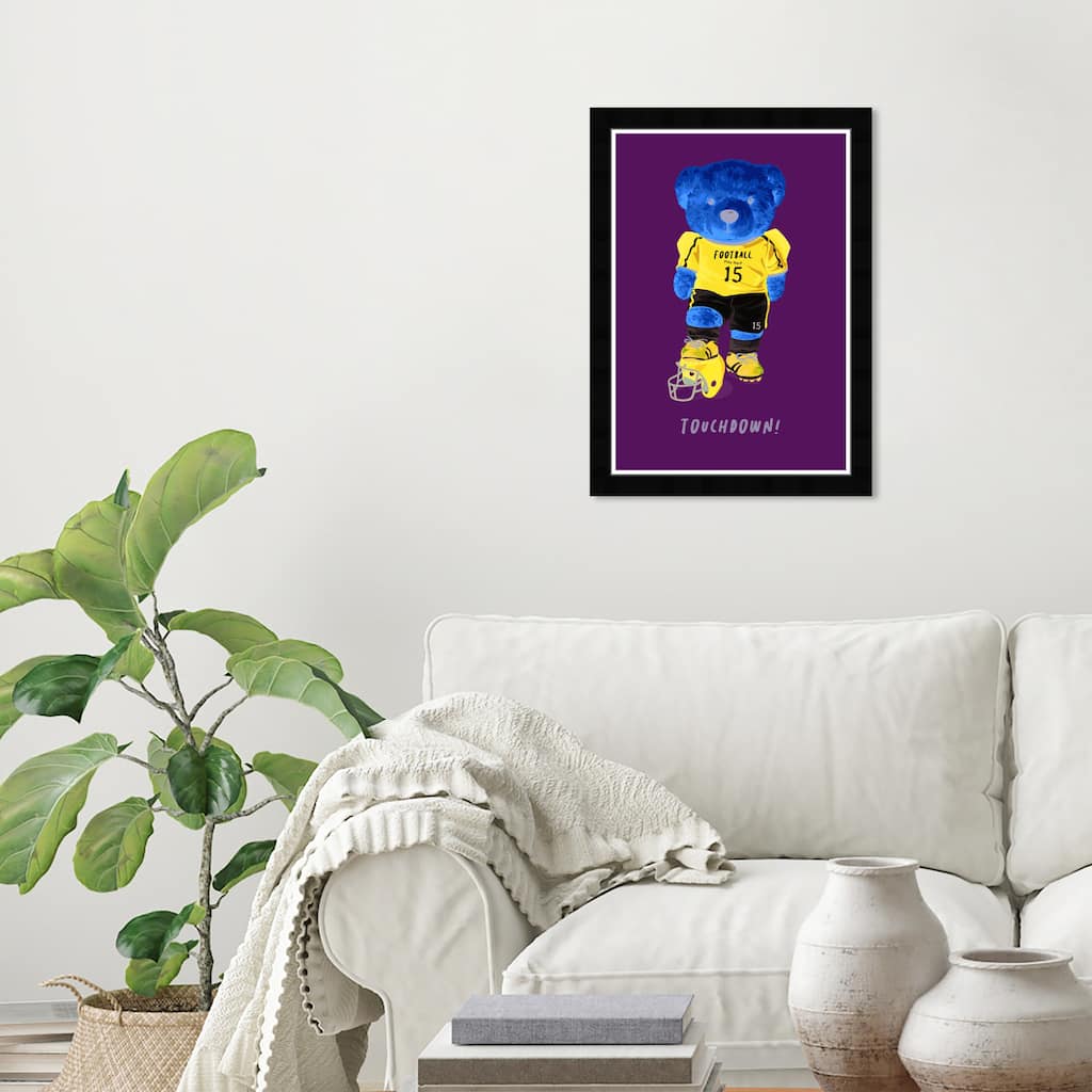 Wynwood Studio Prints Sports and Teams Touchdown Bear Blue and Pastel Green Wall Art Canvas Print