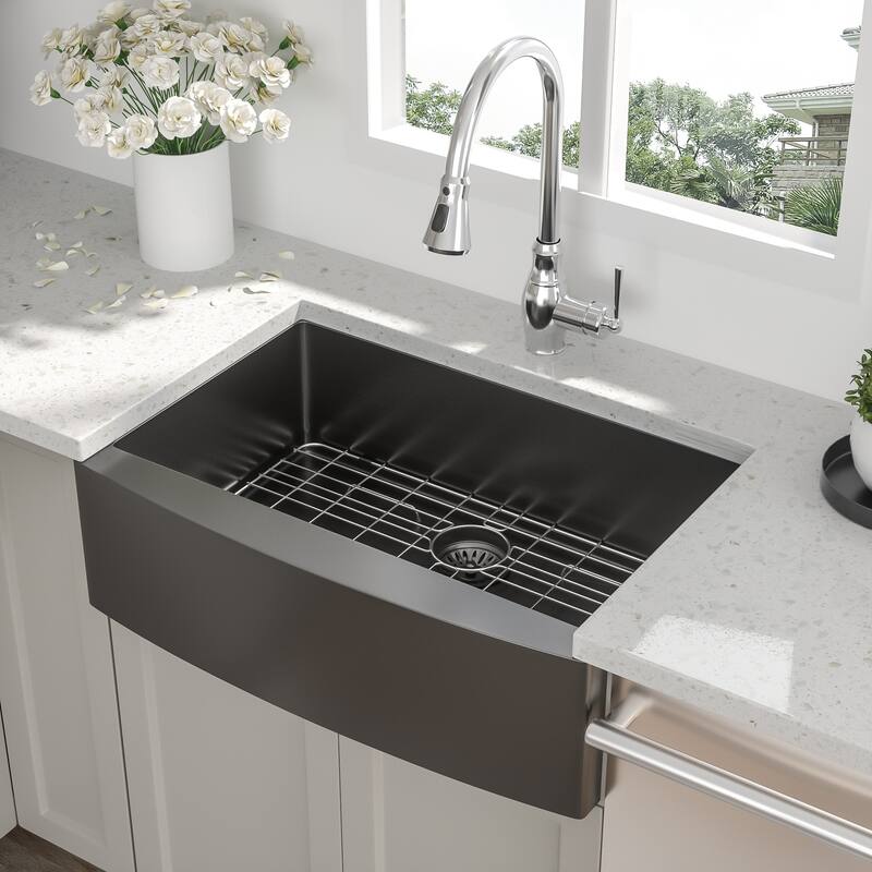 30 Inch Gunmetal Black Stainless Steel 16 gauge Kitchen Sink - 30 x 21