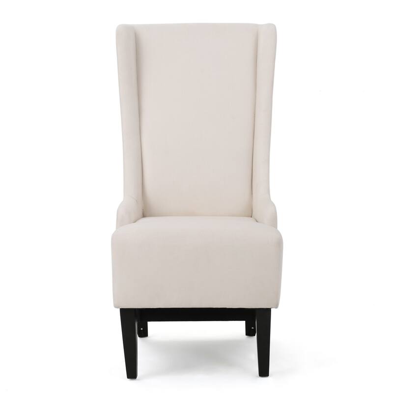 Becca Dining Chair, Beige Fabric, High Wingback, Tapered Black Legs