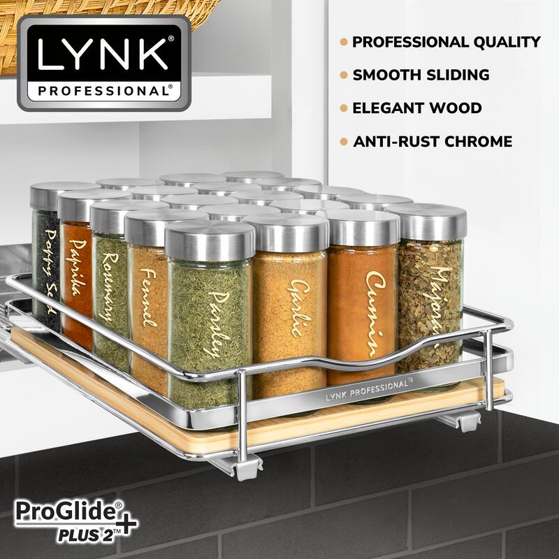LYNK PROFESSIONAL® Élite™ Pull Out Spice Rack Organizer for Cabinet - 8-1/4 inch Wide - Lifetime Ltd Warranty, Wood - 8.3in Wood