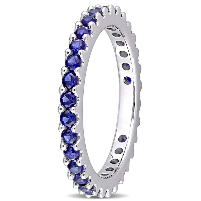 Miadora 1 3/5ct TGW Created Blue Sapphire Eternity Ring in 10k White Gold