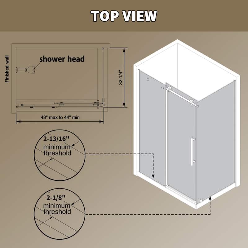 Modland 44-48" x 72'' Semi-Frameless Sliding Shower Enclosure - 3/8" SGCC Glass, Matte Black/Brushed Nickel