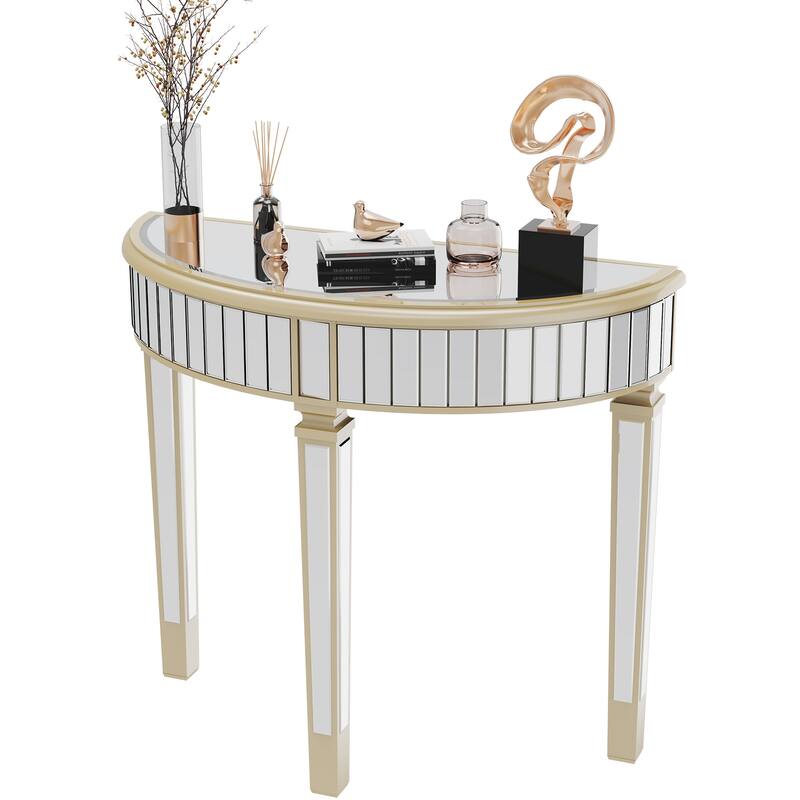 Silver Mirrored Half Moon Console Table Sofa Table - 35.4x31.6 inch