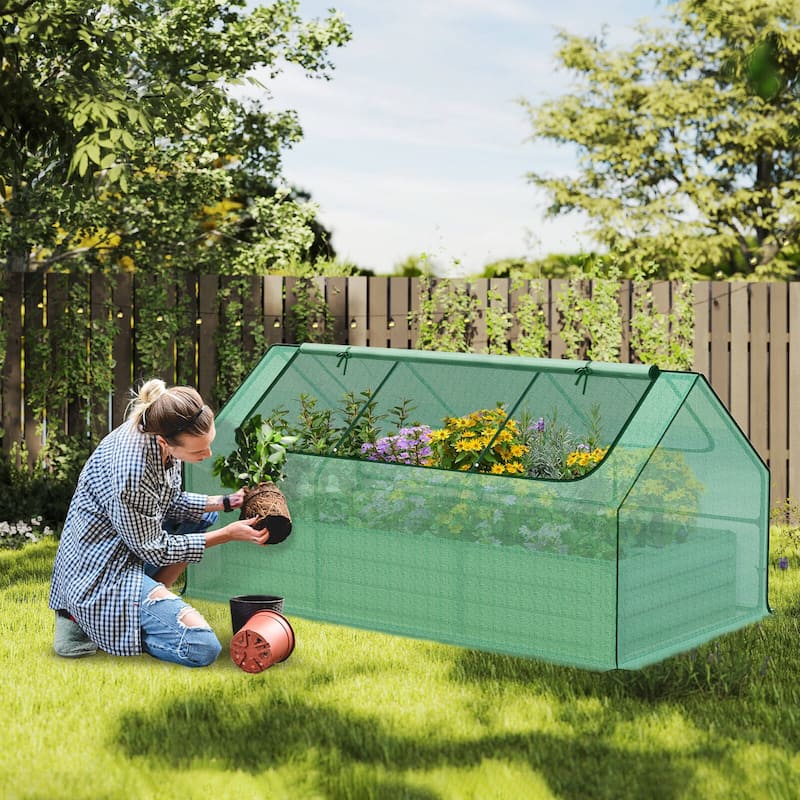 Aoodor Outdoor Raised Garden Bed 6' x 3' x 1' Reinforced Galvanized Steel Planter Box