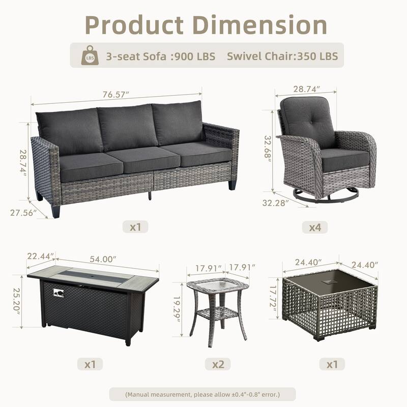 OVIOS 9-Piece Outdoor Wicker Conversation Set with Fire Pit