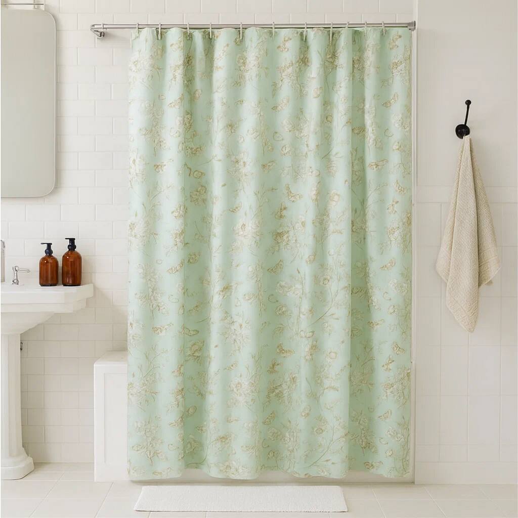 Vola Shower Curtain, 72 Inch, Floral Pattern, Light Green Polyester