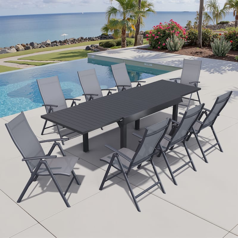 Outdoor 5/7/9-Piece Aluminum Patio Dining Set with Expandable Table and Folding Chairs