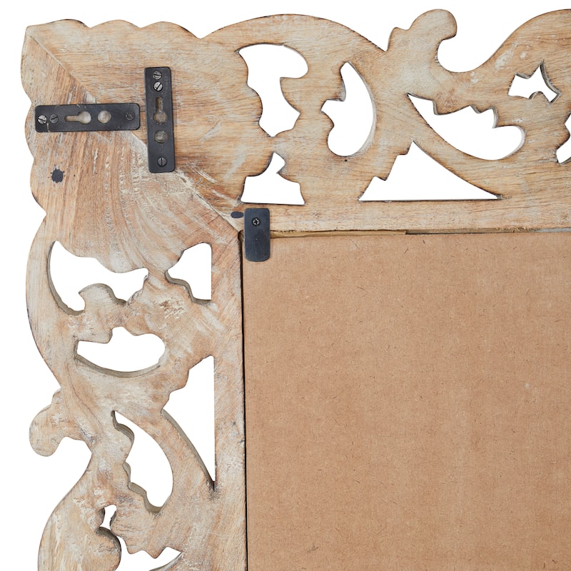 Mango Wood Floral Intricately Carved Wall Mirror - Light Brown - Roche River Decor - 2"W x 36"L x 72"H