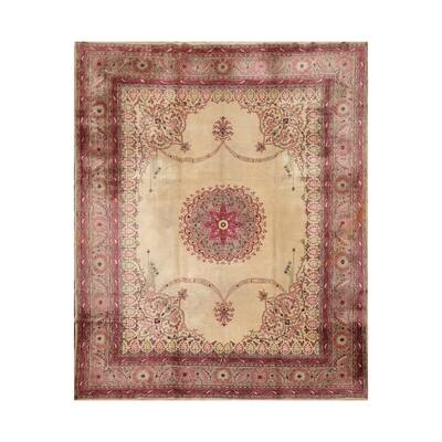 Hand Knotted Ivory,Rose Persian Wool Traditional Oriental Area Rug (9x12) - 9' 7'' x 11' 7''