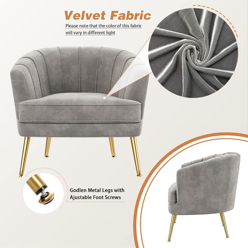 Velvet Accent Chair, Upholstered Modern Single Sofa Side Chair,Comfy Barrel Club Living Room Armchair