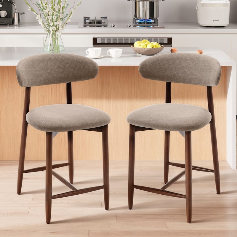 RENEWLINE Mid-Century Modern Upholstered Bar Stools with Backrest - Solid Wood Legs Counter Height Stools