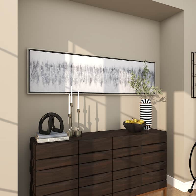 Gray Canvas Abstract Living Room Framed Wall Art with Silver Frame