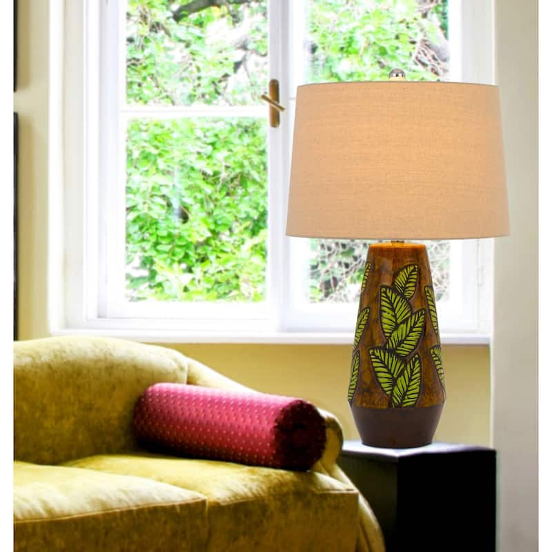 29 Inch Ceramic Table Lamp with Tan Empire Shade for Home Decor - 17" x 17" x 28.50"