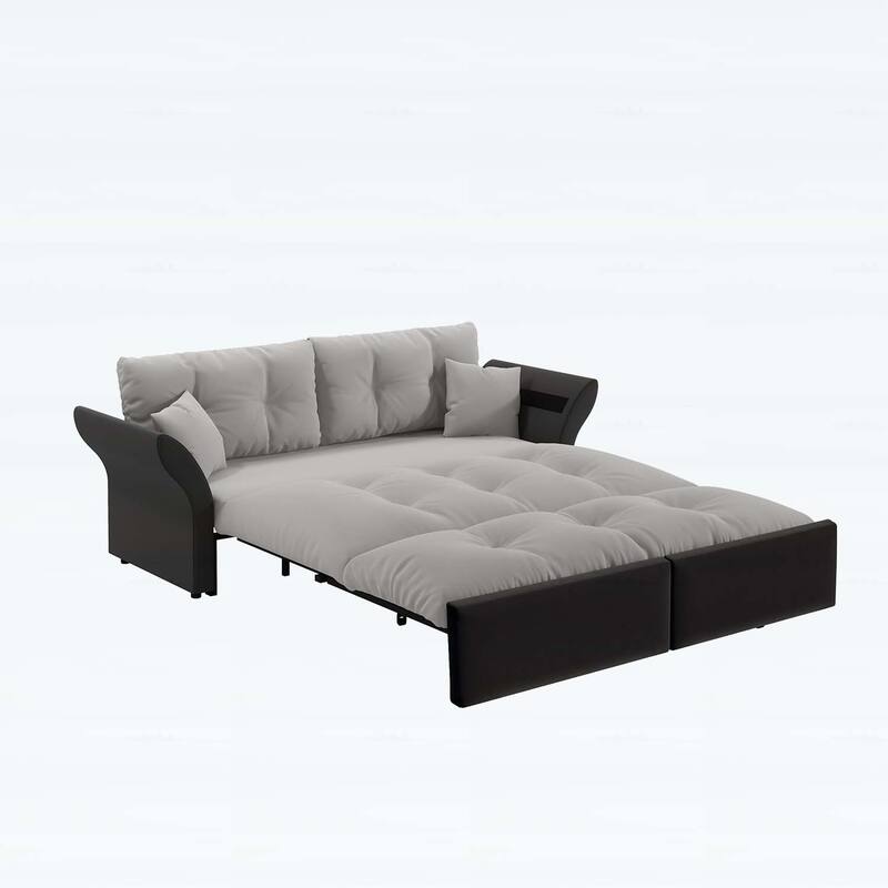 3-in-1 Convertible Tufted Loveseat with 2 Soft Pillows,Multi-Functional Sleeper