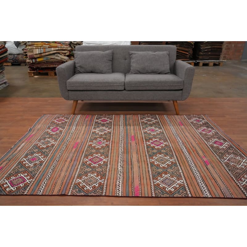 Hand Woven Oriental 100% Wool Carpet Southwestern Tribal Multi-Colored Kilim Area Rug - 6' 10'' X 5' 0''