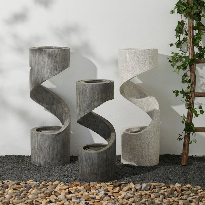 32-Inch Modern Polyresin LED Spiral Outdoor Fountain With Small Planter by Glitzhome