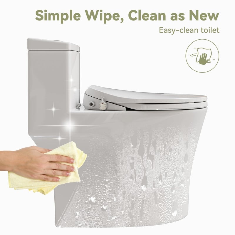 HOROW One Piece Toilet with Non-Electric Bidet Toilet Seat, Elongated ADA Chair Height Toilets with Adjustable Nozzles Seat