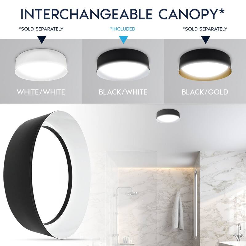 LUXRITE 17-Inch LED Flush Mount Light, 5CCT, 2420 Lumens, 34W, CRI 90, Dimmable, Interchangeable Canopy Black & White