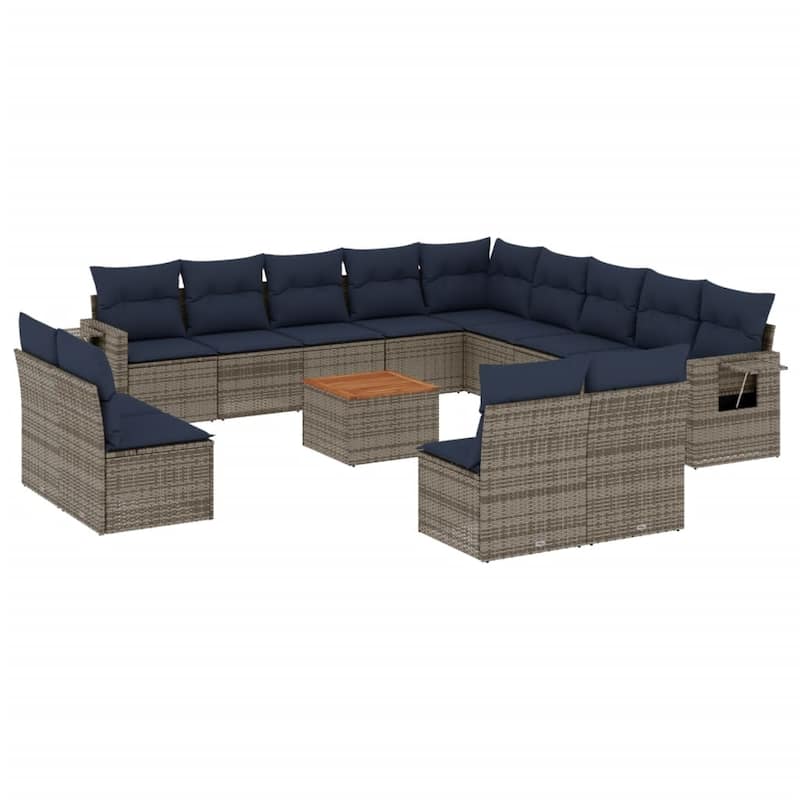 vidaXL 14 Piece Patio Sofa Set with Cushions Black Poly Rattan - 24.4" x 24.4" x 27.2"
